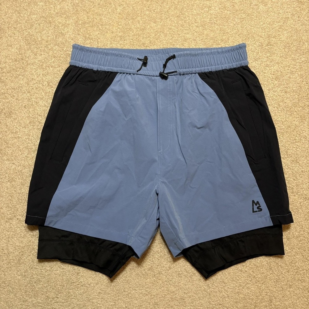 MAGNLENS Shorts NWT Mens Medium Blue 2-in-1 Lined Running‎ Gym Athletic Urban
